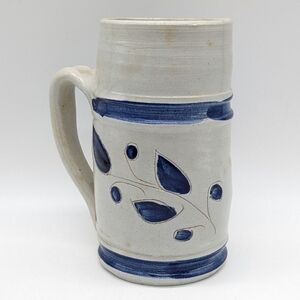 Williamsburg Pottery Grey Blue Salt Glazed Ceramic Stoneware Coffee Mug Stein